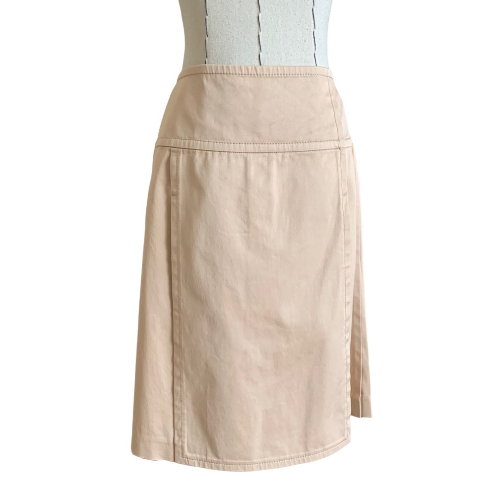 Celine Pleated Khaki Tan Cotton Blend Skirt Classic sz 36